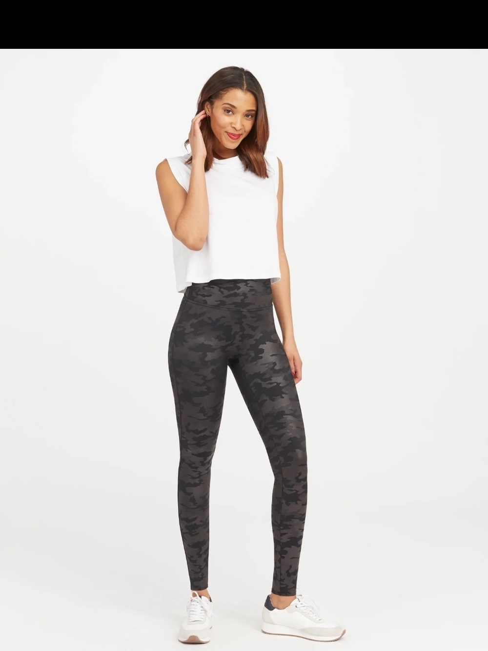 Spanx Faux Leather Leggings- Black Camo size XL 27"